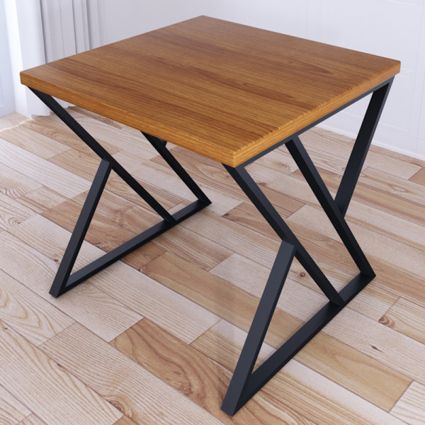 Стол кухонный Loft с квадратной столешницей цвета ольхи из массива сосны 40 мм и черными металлическими Z-образными ножками, 60x60х75 см