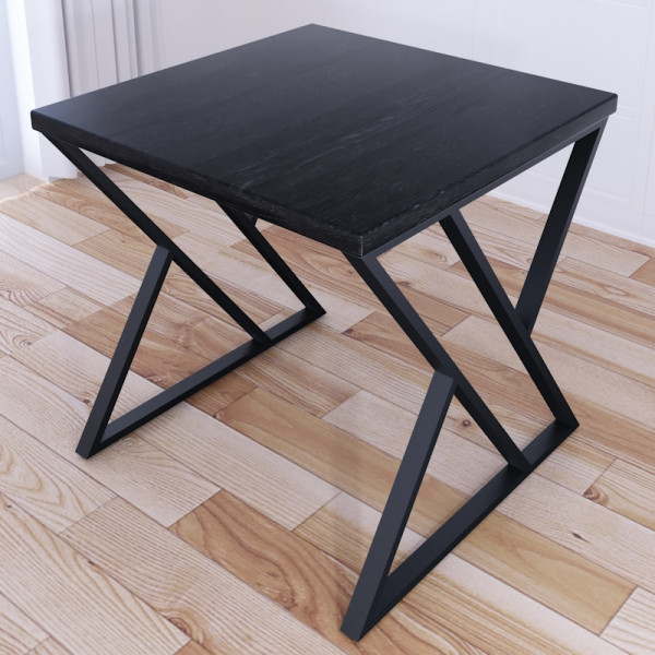 Стол кухонный Loft с квадратной столешницей цвета черного оникса из массива сосны 40 мм и черными металлическими Z-образными ножками, 60x60х75 см