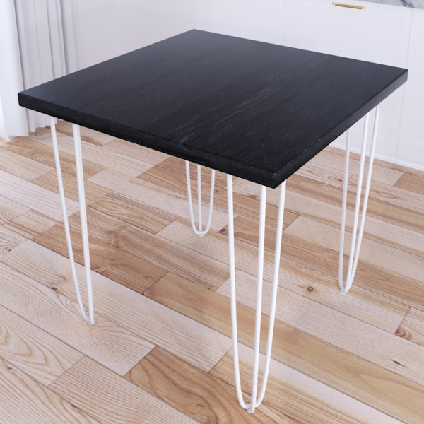 Стол кухонный Loft с квадратный столешницей цвета черного оникса из массива сосны 40 мм и белыми ножками-шпильками, 60x60х75 см