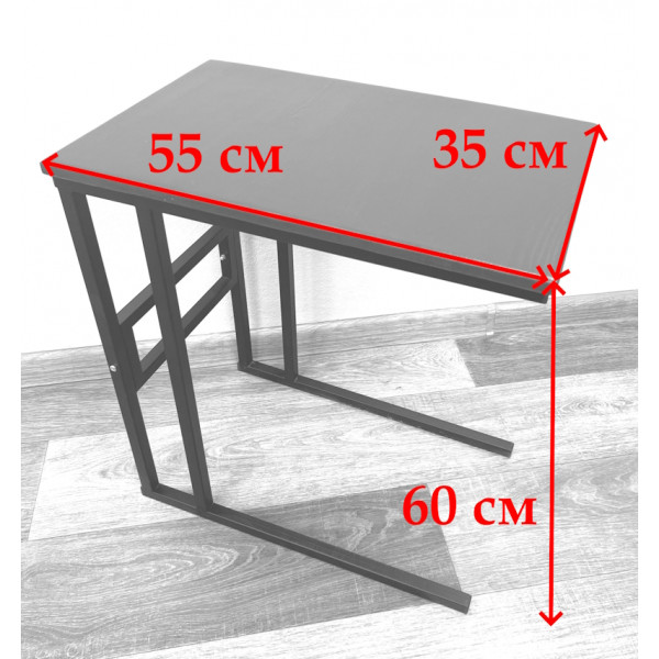 Стол прикроватный Loft со столешницей из массива сосны без покрытия и черными металлическими ножками, 55x35x60 см