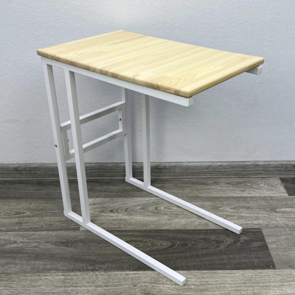 Стол прикроватный Loft со столешницей из массива сосны без шлифовки и покрытия и белыми металлическими ножками, 55x35x60 см