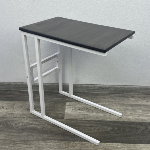 Стол прикроватный Loft со столешницей цвета венге из массива сосны и белыми металлическими ножками, 55x35x60 см