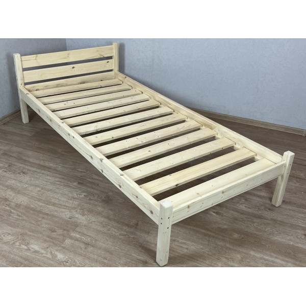 Кровать односпальная Классика из массива сосны с реечным основанием, 190х80 см (габариты 200х90), без шлифовки и покрытия
