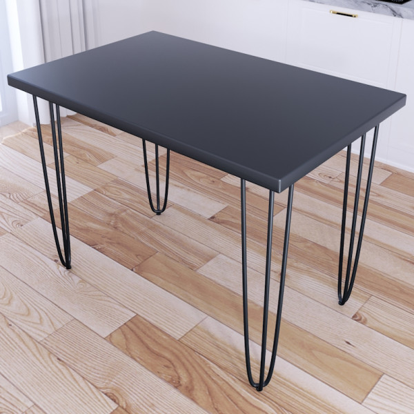 Стол кухонный Loft со столешницей цвета антрацит из массива сосны 40 мм на черных металлических ножках-шпильках, 70x60х75 см