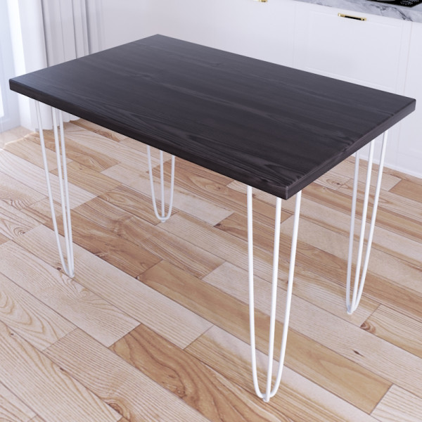 Стол кухонный Loft со столешницей цвета венге из массива сосны 40 мм на белых металлических ножках-шпильках, 70x60х75 см