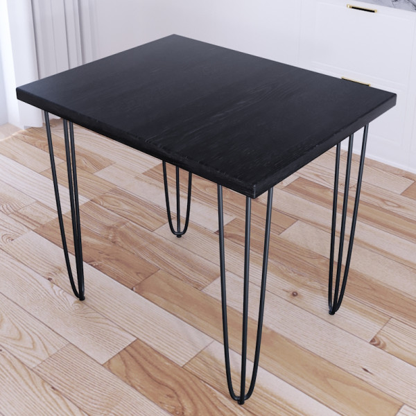 Стол кухонный Loft со столешницей цвета черного оникса из массива сосны 40 мм на черных металлических ножках-шпильках, 100x70х75 см