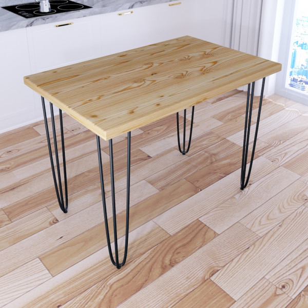 Стол кухонный Loft с лакированной столешницей из массива сосны 40 мм на черных металлических ножках-шпильках, 100x60х75 см