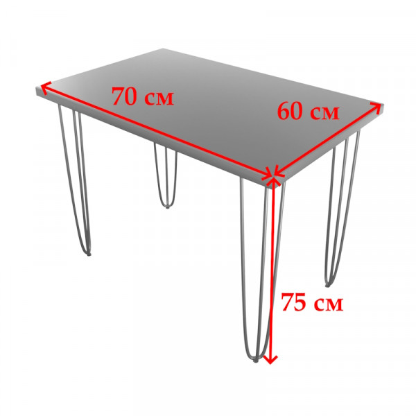 Стол кухонный Loft с лакированной столешницей из массива сосны 40 мм на белых металлических ножках-шпильках, 70x60х75 см