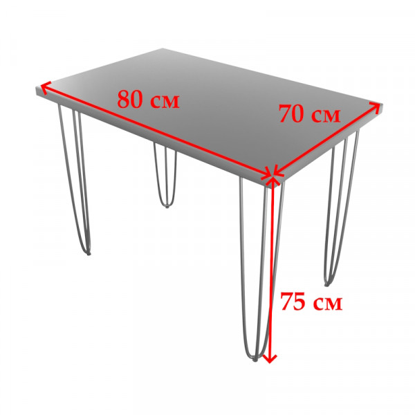 Стол кухонный Loft с лакированной столешницей из массива сосны 40 мм на черных металлических ножках-шпильках, 80x70х75 см