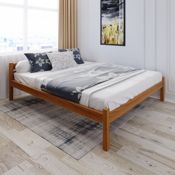 Кровать двуспальная Классика из массива сосны с реечным основанием, 190х150 см (габариты 200х160), цвет ольхи