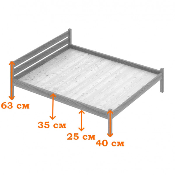 Кровать полутороспальная Классика из массива сосны со сплошным основанием, 190х120 см (габариты 200х130), цвет ольхи