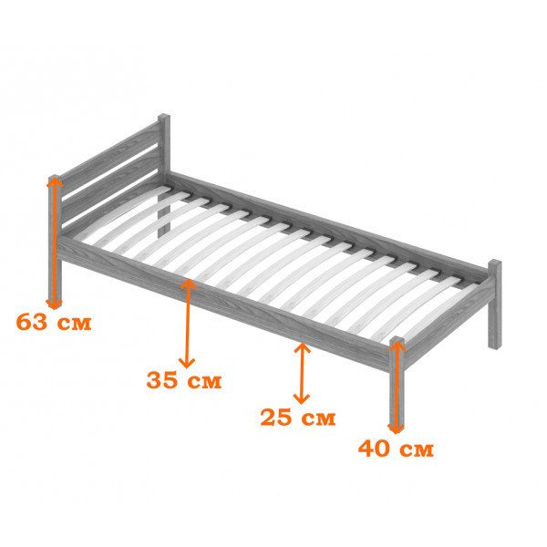 Кровать односпальная Классика из массива сосны с ортопедическим основанием, цвет ольхи, 90х200 см