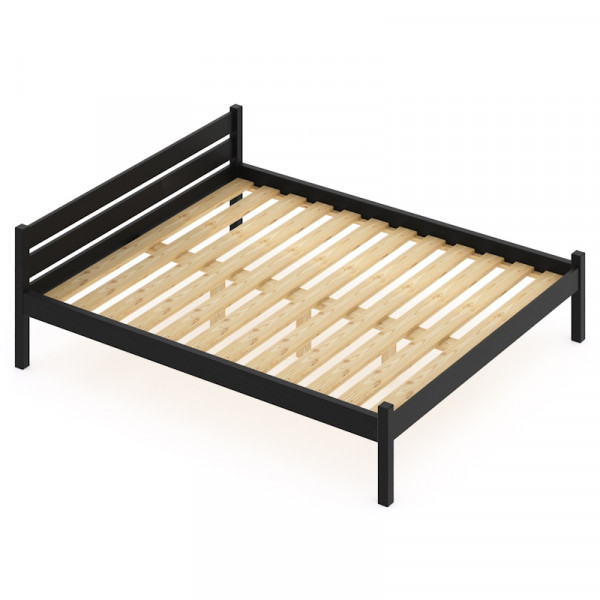 Кровать полутороспальная Классика из массива сосны с реечным основанием, 190х120 см (габариты 200х130), цвет черного оникса