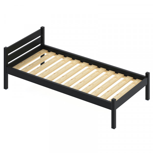 Кровать односпальная Классика из массива сосны с реечным основанием, 190х80 см (габариты 200х90), цвет черного оникса
