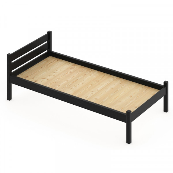 Кровать односпальная Классика из массива сосны со сплошным основанием, 190х80 см (габариты 200х90), цвет черного оникса