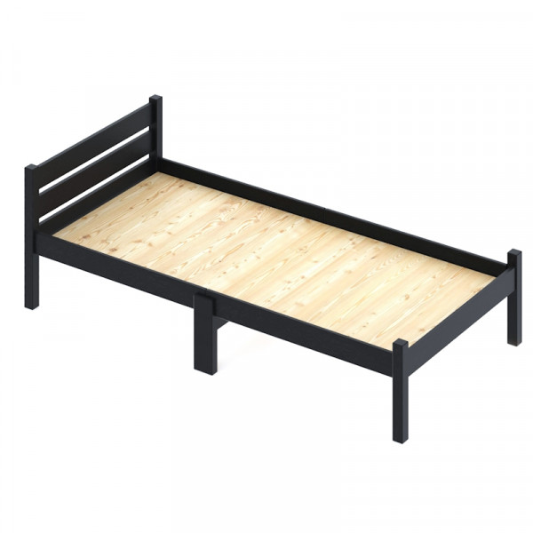 Кровать односпальная Классика Компакт сосновая со сплошным основанием, цвет черного оникса, 60х190 см