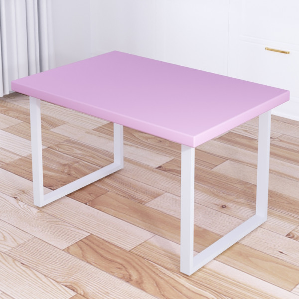 Стол журнальный Loft со столешницей розового цвета из массива сосны 40 мм и белыми металлическими ножками, 70х60х50 см