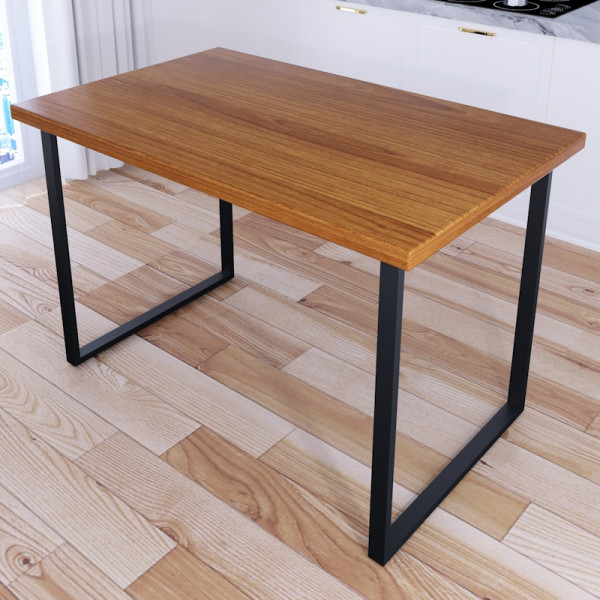 Стол кухонный Loft со столешницей цвета ольхи из массива сосны 40 мм и черными металлическими ножками, 90х60х75 см