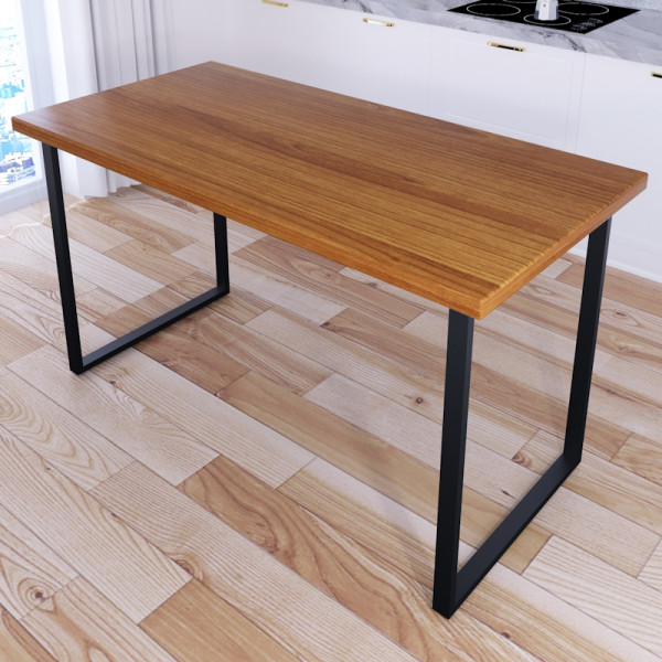 Стол кухонный Loft со столешницей цвета ольхи из массива сосны 40 мм и черными металлическими ножками, 140х70х75 см