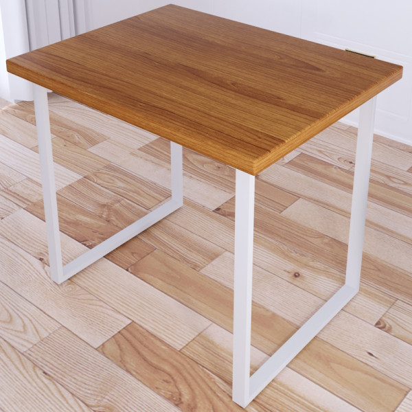 Стол кухонный Loft со столешницей цвета ольхи из массива сосны 40 мм и белыми металлическими ножками, 70х60х75 см