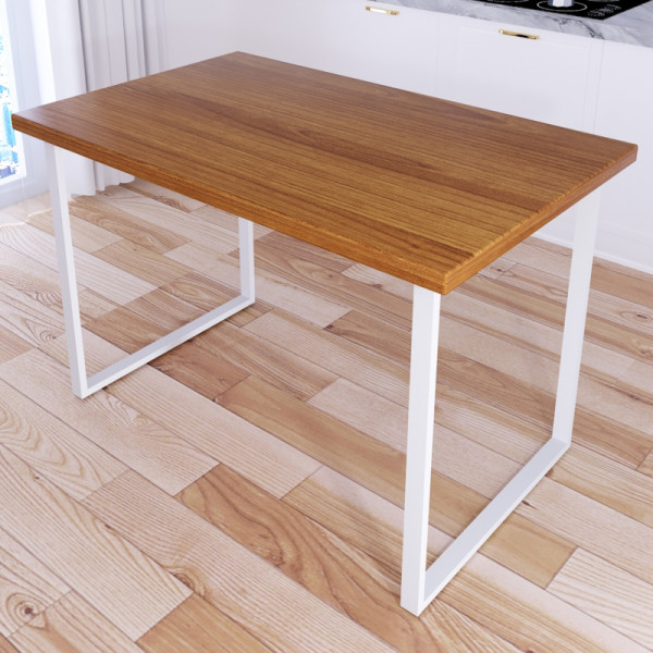 Стол кухонный Loft со столешницей цвета ольхи из массива сосны 40 мм и белыми металлическими ножками, 90х60х75 см