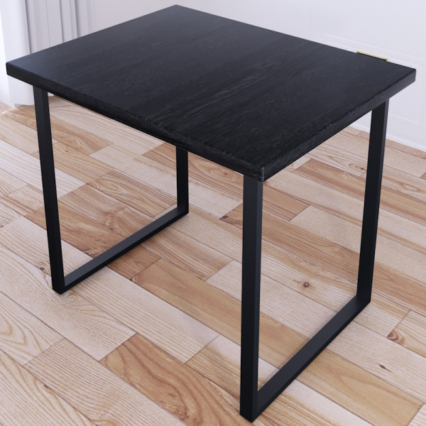 Стол кухонный Loft со столешницей цвета черного оникса из массива сосны 40 мм и черными металлическими ножками, 70х60х75 см
