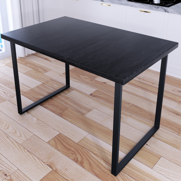 Стол кухонный Loft со столешницей цвета черного оникса из массива сосны 40 мм и черными металлическими ножками, 90х60х75 см