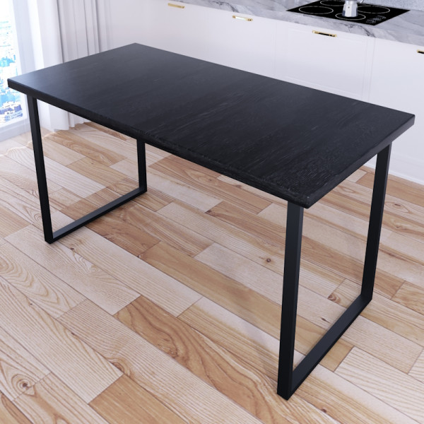 Стол кухонный Loft со столешницей цвета черного оникса из массива сосны 40 мм и черными металлическими ножками, 110х60х75 см