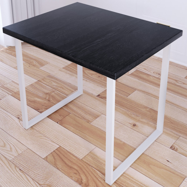 Стол кухонный Loft со столешницей цвета черного оникса из массива сосны 40 мм и белыми металлическими ножками, 70х60х75 см