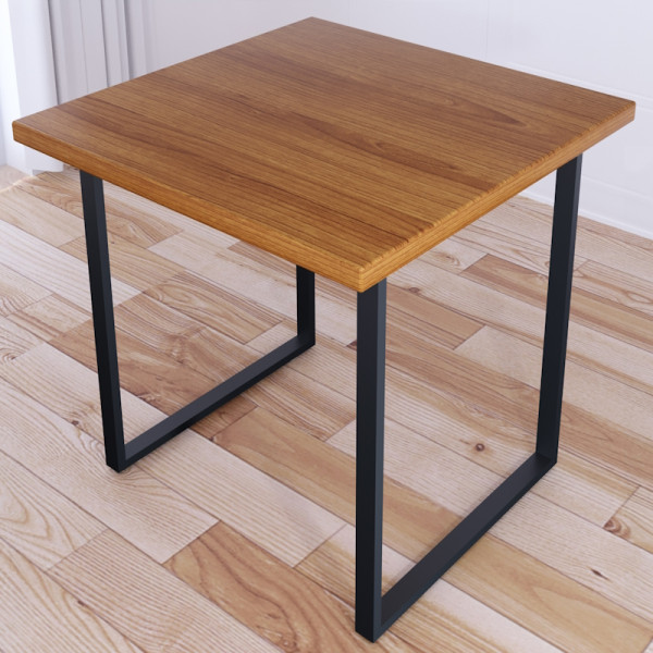 Стол кухонный Loft с квадратной столешницей цвета ольхи из массива сосны 40 мм и черными металлическими ножками, 60х60х75 см