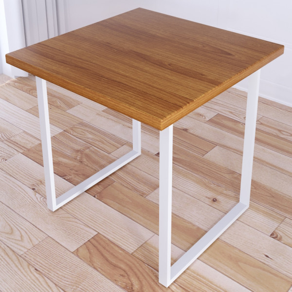 Стол кухонный Loft с квадратной столешницей цвета ольхи из массива сосны 40 мм и белыми металлическими ножками, 60х60х75 см