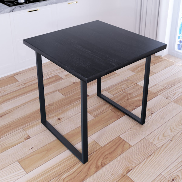 Стол кухонный Loft с квадратной столешницей цвета черного оникса из массива сосны 40 мм и черными металлическими ножками, 80х80х75 см