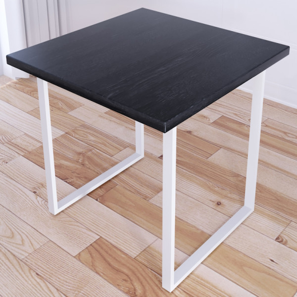 Стол кухонный Loft с квадратной столешницей цвета черного оникса из массива сосны 40 мм и белыми металлическими ножками, 70х70х75 см