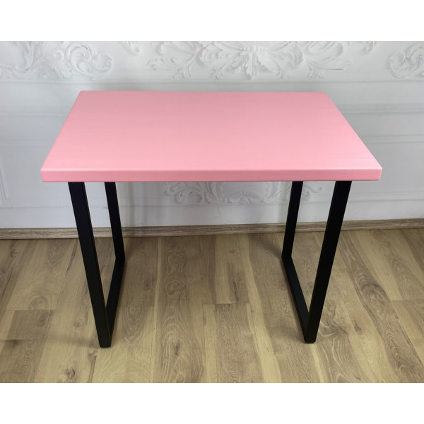 Стол кухонный Loft со столешницей розового цвета из массива сосны 40 мм и черными металлическими ножками, 100х75х75 см