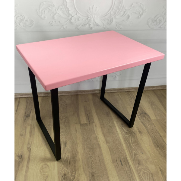 Стол кухонный Loft со столешницей розового цвета из массива сосны 40 мм и черными металлическими ножками, 110х75х75 см