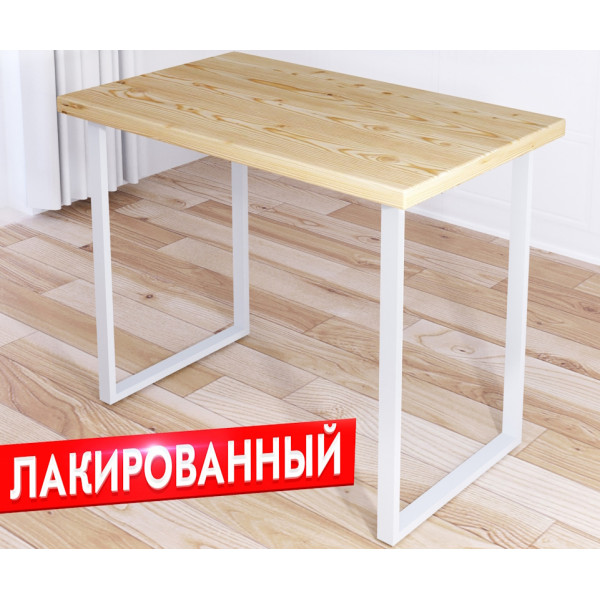 Стол кухонный Loft с лакированной столешницей из массива сосны 40 мм и белыми металлическими ножками, 110х80х75 см