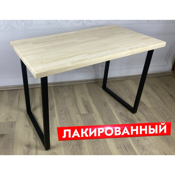Стол кухонный Loft с лакированной столешницей из массива сосны 40 мм и черными металлическими ножками, 100х75х75 см