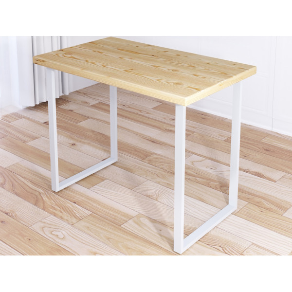 Стол кухонный Loft со столешницей без покрытия из массива сосны 40 мм и белыми металлическими ножками, 100х75х75 см