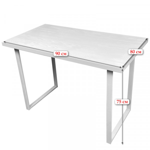 Стол кухонный Loft с лакированной столешницей из массива сосны 40 мм и белыми металлическими ножками, 90х80х75 см