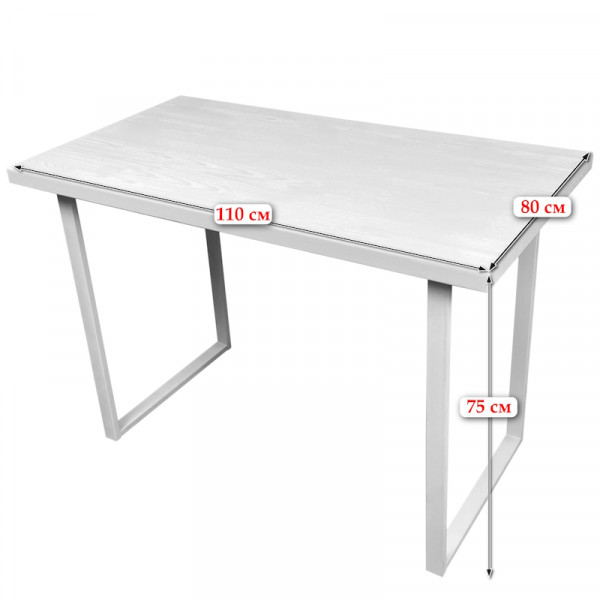 Стол кухонный Loft с лакированной столешницей из массива сосны 40 мм и белыми металлическими ножками, 110х80х75 см