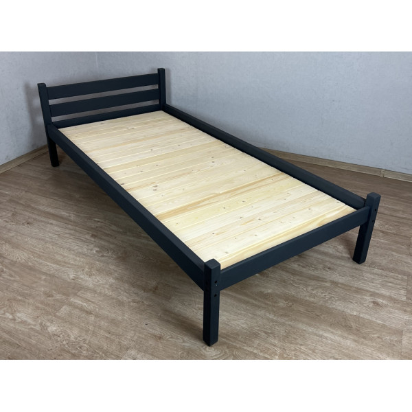 Кровать односпальная Классика из массива сосны со сплошным основанием, 190х100 см (габариты 200х110), цвет антрацит