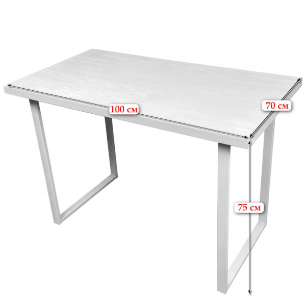 Стол кухонный Loft с лакированной столешницей из массива сосны 40 мм и белыми металлическими ножками, 100х70х75 см