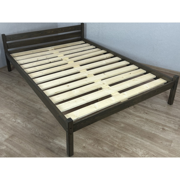 Кровать двуспальная Классика из массива сосны с реечным основанием, 190х150 см (габариты 200х160), цвет темный дуб