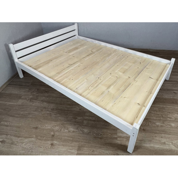 Кровать двуспальная Классика из массива сосны со сплошным основанием, 190х150 см (габариты 200х160), цвет белый