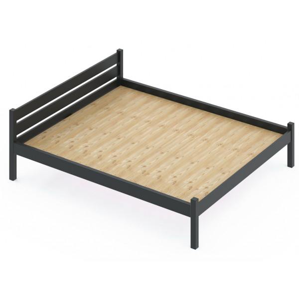 Кровать двуспальная Классика из массива сосны со сплошным основанием, 200х150 см (габариты 210х160), цвет антрацит