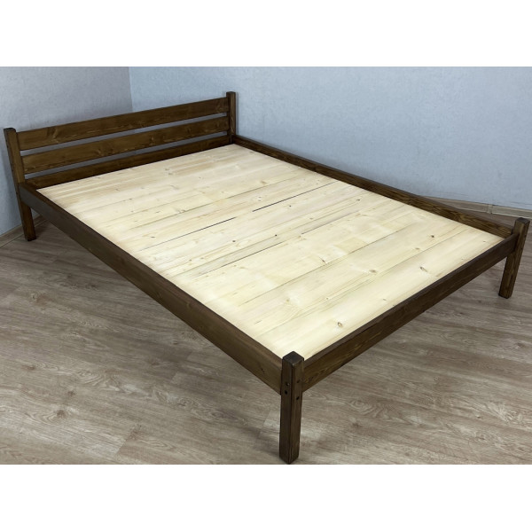 Кровать двуспальная Классика из массива сосны со сплошным основанием, 190х150 см (габариты 200х160), цвет темный дуб