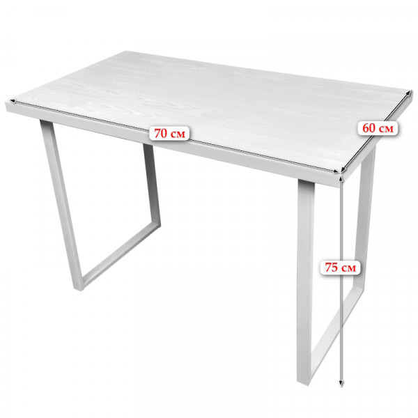 Стол кухонный Loft со столешницей без покрытия из массива сосны 40 мм и белыми металлическими ножками, 70х60х75 см