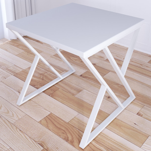 Стол кухонный Loft с квадратной белой столешницей из массива сосны 40 мм и белыми металлическими Z-образными ножками, 80x80х75 см
