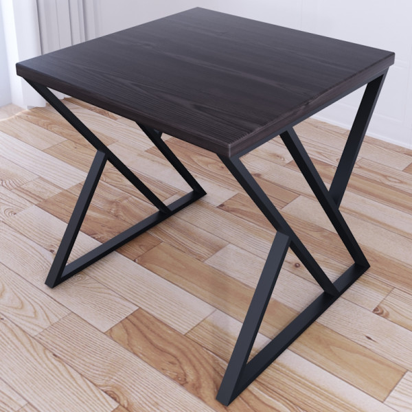 Стол кухонный Loft с квадратной столешницей цвета венге из массива сосны 40 мм и черными металлическими Z-образными ножками, 80x80х75 см
