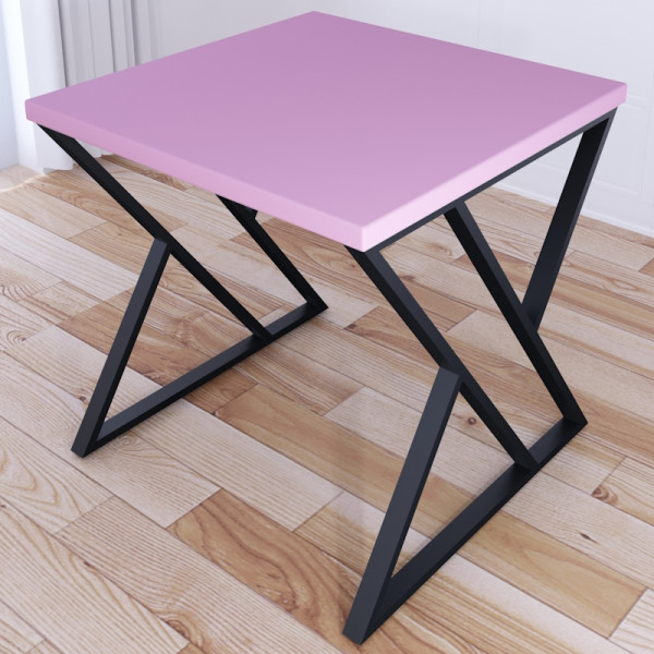 Стол кухонный Loft с квадратной столешницей розового цвета из массива сосны 40 мм и черными металлическими Z-образными ножками, 80x80х75 см